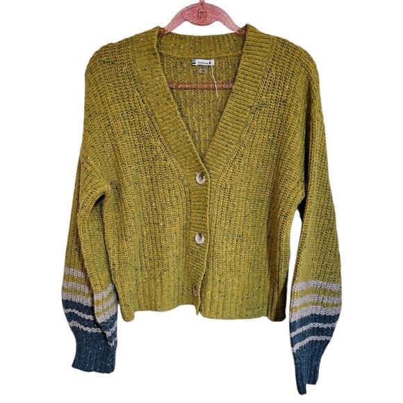 Smartwool Olive Green Cardigan with Striped Sleeves - Picture 1 of 3